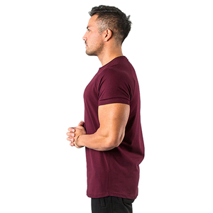 OEM Vente en gros T-shirts de gym coupe ajustée pour hommes 95% coton 5% élasthanne T-shirt de fitness avec col à ourlet incurvé long et solide - Product Image 3
