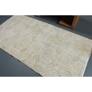 Alfombra turca clásica de piel de lana Beige de 4x7 pies, diseño de retazos para entrada, sala de estar, dormitorio, forma Rectangular con respaldo de látex - Product Image 4