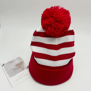 Otoño Invierno logotipo bordado personalizado Navidad Unisex 100% gorros de punto de lana sombreros Color elástico diseño de calavera a rayas - Product Image 2