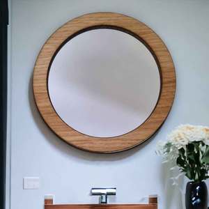 Espejo de pared LED redondo moderno, marco de madera, decoración elegante para el hogar, alta calidad, hecho en La India - Product Image 2