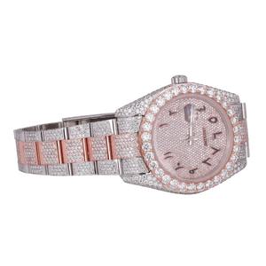 Reloj de Acero Inoxidable con Esfera Redonda en Oro Rosa y Plata, Personalizable con Diamantes Moissanite, para Hombre, Joyería de Moda - Product Image 2