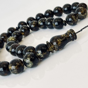 Perles de prière en ambre vert noir, ambre baltique naturel, 16 mm, 33 perles - Product Image 2