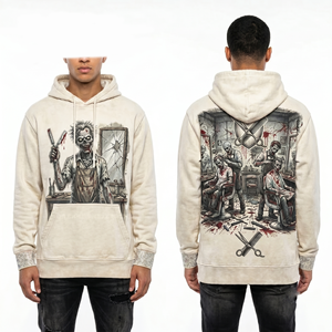 Sweat à capuche pour homme, 320 GSM, coton polyester premium, blanc, logo imprimé personnalisé, sweat à capuche à enfiler - Product Image 3