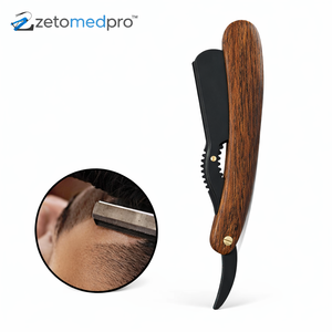 ZetomedPro Professional Straight Razor with <b>Wooden</b> Handle, Single-Use Blade - Product Image 5