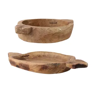 Tazón de Madera Rústico para Servir, Plato de Madera Natural Tallado a Mano para Comida, Decoración de Cocina Rústica, Artesanía Orgánica - Product Image 1