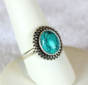 Anillo de Turquesa de Moda 2024, con Engaste de Bisel, Joyería para Mujer, Regalo Personalizado para Fiestas, Plata 925 con Baño de Rodio, Gemas Rudra - Product Image 5