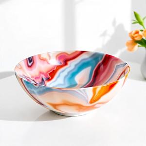 Bol de service en résine de style moderne, finition brillante, aspect artistique en spirale, look coloré et vibrant, vaisselle de cuisine, service de table, modèle Angel - Product Image 4