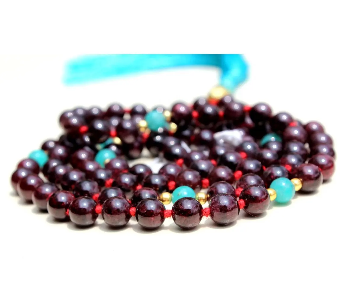 Venda quente Artesanal Tibetano Oração Beads Colar Longo 108 Mala Beads com Garnet Gemstone Unisex Jóias dos homens das Mulheres