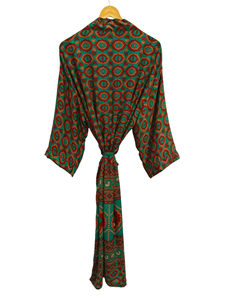 Style japonais Lounge Wear Bikini Cover Up Swim Wear Long Dress Indian Recyclé Sari Silk Kimono Night Wear Gown, - Product Image 4