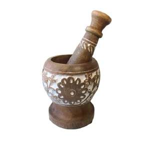 Nouveau mortier en bois élégant fait à la main avec base et pilon pour la maison cuisine épices herbes broyeur à main et broyeur utiliser mortier pilon - Product Image 1