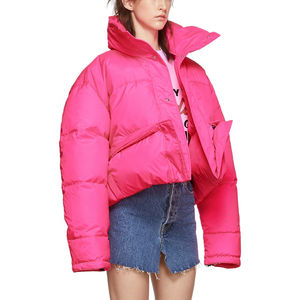 Custom Logo Winter New Puffy <b>Women</b> Oversize Bubble Padded <b>Puffer</b> Cotton Filled <b>Crop</b> Top <b>Jackets</b> Zipper OEM Service - Product Image 4