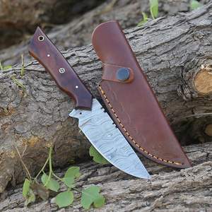 Couteau de chasse damas fait main avec lame fixe et gaine en cuir Option OEM personnalisée pour le camping en plein air Survival Cowboy Use - Product Image 3