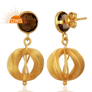 Pendientes colgantes de piedras preciosas de cuarzo ahumado Natural chapados en oro de 18 quilates de plata esterlina, fabricante de joyería fina Demi - Product Image 4