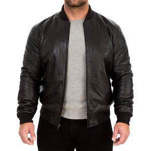 Veste en cuir pour homme, col montant en toile, épaisse, vêtement d'extérieur d'hiver, respirante, coupe-vent, décontractée - Product Image 4