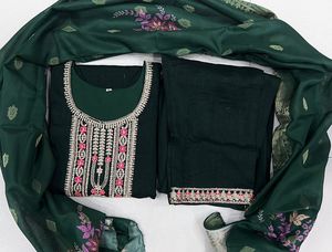 Robe de soirée de mariage pakistanais pour adultes de haute qualité en soie brodée séquence de travail Salwar Suit Kameez Dupatta - Product Image 6