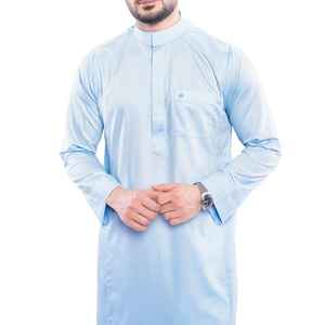 Vente directe d'usine à manches longues ourlet régulier longueur de plancher élégant coton Dishdasha mâle rue mode islamique musulman Thobe Robes - Product Image 6