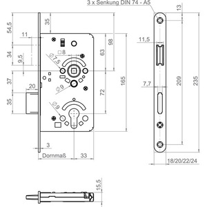 ชุดล็อคฝังประตูภายใน MG 50 SET PZW 24/55/72/8 มม. DIN สแตนเลสทรงกลม SSF สำหรับจักรยานซ้าย/ขวา - Product Image 4