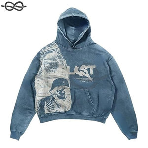 เสื้อฮู้ดผู้ชายผ้าฝ้าย100% Dtg ฟอกสีกรดซีดจางพิมพ์ลายเฟรนช์สตาร์นรกออกแบบได้ตามต้องการ - Product Image 6