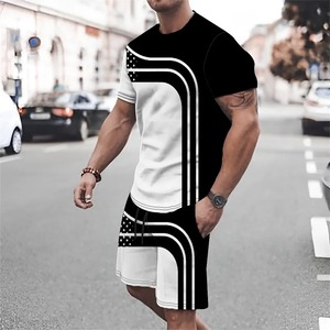 Camiseta y pantalones con logotipo personalizado para hombre, chándal de dos piezas, pantalones cortos para hombre, chándal, ropa deportiva de verano - Product Image 3