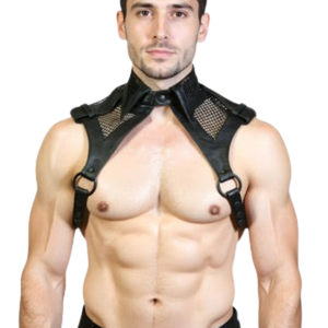 Chemise sans manches en cuir et maille noire pour homme, faux cuir, vêtements de club fétichistes - Product Image 3