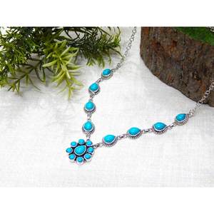 Collar de joyería turquesa de Plata de Ley 925 hecho a mano para mujer, collar con colgante de piedras preciosas naturales, regalo de moda para mujer - Product Image 5