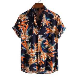 Chemises à boutons en coton imprimé de fleurs pour hommes, vêtements de fête à la mode, hawaïen, ample, manches courtes, boutons décontractés, t-shirt à - Product Image 1