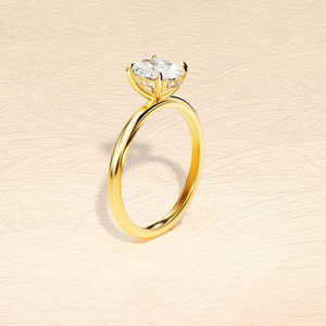 Anillo de compromiso solitario de forma redonda de 1.02 quilates en oro amarillo de 14 quilates, hecho a mano, minimalista, nupcial - Product Image 1