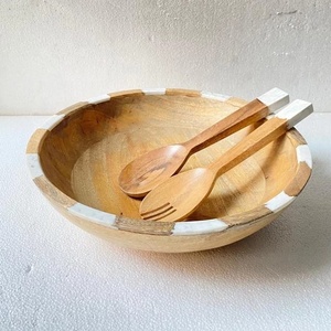 Résine blanche bois de mangue grande combinaison bordure bol de service en bois de mangue avec cuillères de service prix de gros vente directe en usine - Product Image 2