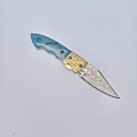Couteau pliant sous verrouillage OEM de haute qualité en acier Damas avec manche en os de chameau coloré, fait main, pour poche, bricolage, utilitaire et camping