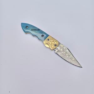 Navaja Plegable de Alta Calidad OEM con Hoja de Acero de Damasco y Mango de Hueso de Camello de Colores, Hecha a Mano, para Bolsillo, Manualidades, Camping - Product Image 3