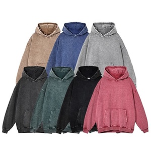Sudaderas con capucha Vintage para hombre Sudadera de algodón de calidad Terry de gran tamaño personalizada Heavyweight No String Acid Wash Hoodie Unisex - Product Image 1
