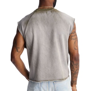 Camiseta sin mangas para hombre, estilo crop top, lavada, corte holgado, diseño con aberturas, para verano, tejida, 100% algodón, antiencogimiento, en venta. - Product Image 3