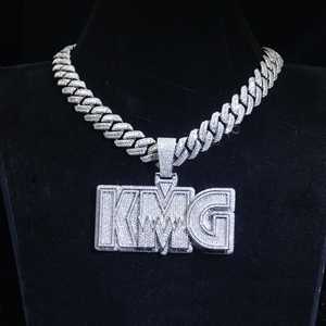Colgante de Plata de Ley 925 personalizado con letra KMG, colgante de diamante de moissanita totalmente helado, colgante de claridad Hiphop VVS para hombres y mujeres - Product Image 5