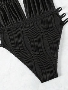 Trajes de Bikini sin espalda Traje de baño de una pieza con escote en V profundo sólido personalizado para mujer Sexy Halter Sin espalda Bikini de cintura alta y ropa de playa - Product Image 4