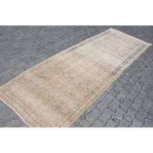 3.6x10.5 ft <b>Runner</b> Turkish <b>Rug</b>, Brown Bordered Vintage <b>Rug</b> - Product Image 3
