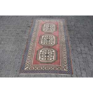 Vintage Rug, 3.9x6.4 ft Area Rug, <b>Red</b> Blue <b>Wool</b> Rug - Product Image 1