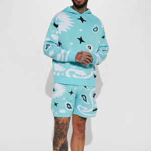 Nouveauté 2025, ensembles de survêtements unisexes à capuche et shorts, style vintage délavé à l'acide, imprimés à l'écran, pour hommes - Product Image 1