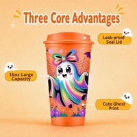Gobelets de fête d'Halloween 16oz en plastique avec couvercle, logo personnalisé, vente en gros, gobelet réutilisable mat, usine OEM