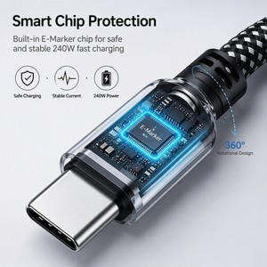 Câble USB C de charge rapide Alova 240W PD 3.1, 180 cm °   Câble de type C en alliage de zinc rotatif avec puce E-Marker pour MacBook, <span class=keywords><strong>iPhone</strong></span> - Product Image 4