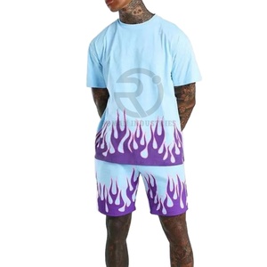 Ensemble short et chemise imprimés à panneaux latéraux pour hommes, ensemble de deux pièces à manches courtes, couleur contrastée - Product Image 5