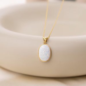 Opal Stone Oval Cut 10x14mm Pendant 925 Sterling Silver 14K <b>Gold</b> Plated Fine Jewelry Women Girls Wholesale Bulk Engagement - Product Image 2