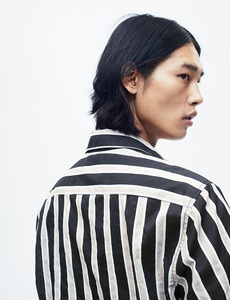 Camisas de franela de media manga a rayas para hombre, 100% de algodón, transpirables, de alta tendencia, con bolsillo en el pecho delantero, cuello, ajuste Regular, negro y gris - Product Image 3