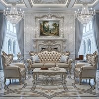 OE-FASHION Ensemble complet de mobilier de chambre principale pour villa, lit king-size personnalisé style Rococo, en cuir capitonné perlé, couleur argent champagne, FF&E