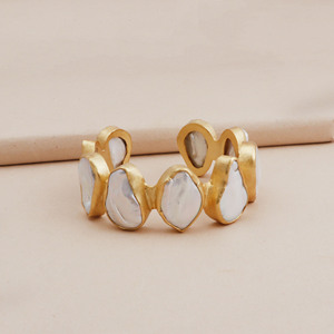 Natural Pearl Elegant Fashionable Gemstone June Birthstone Women's <b>Bangle</b> Bracelets Pearl <b>Gold</b> <b>Plated</b> Bezel Stylish <b>Bangles</b> - Product Image 4