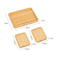 Usine OEM maison cuisine plateau en bambou naturel assiettes en bois logo personnalisé service restaurant assiette pack 3(1 grand + 2 petit)