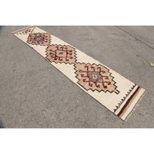 พรมขนสัตว์วินเทจสีเบจสีน้ำตาล23x117ฟุตสไตล์ตุรกีดีไซน์เรขาคณิตสไตล์โบฮีเมียนสำหรับห้องโถงยางเย็บปะติดปะต่อกันทรงสี่เหลี่ยมผืนผ้า - Product Image 2