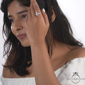 NOVAMART Fine Silverings 925 Sterling <b>Silver</b> Fine Jewelry <b>Adjustable</b> Tear Drop <b>Ring</b> with Pear Cut Diamond Rhodium Plated Engagem - Product Image 2