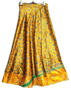 Vintage Double-Layer Silk Sari <b>Skirt</b> Women Multicolor Asymmetrical Wraparound Tie Waist Ruched Decoration <b>Tight</b> Fit Breathable - Product Image 2