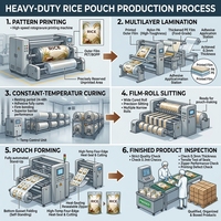 Sac d'emballage pour riz à fond plat imprimé sur mesure 1kg 5kg, pochette sous vide haute barrière PA PE pour céréales