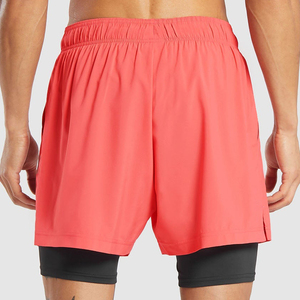 Pantalones cortos deportivos personalizables 2 en 1 de estilo callejero para gimnasio para hombres, ropa deportiva de algodón transpirable para correr, función antiarrugas - Product Image 2